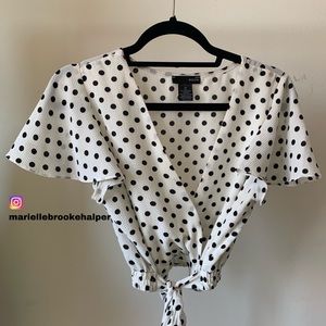 Bloomingdales polka dot blouse with tie